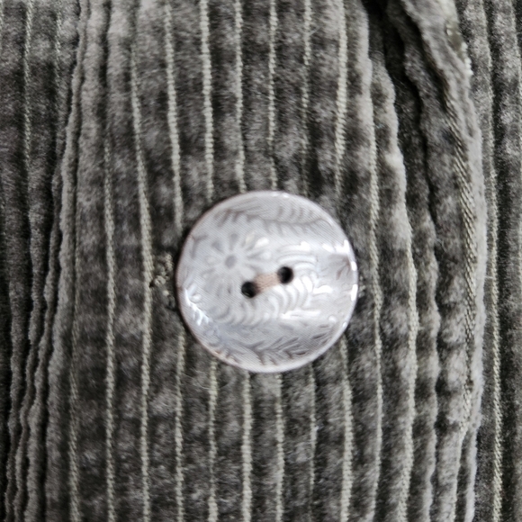 EUC J.JILL OLIVE GREEN PREPPY CORDUROY PEPLUM BACK MANDARIN COLLAR CHORE COAT LT - Picture 10 of 13